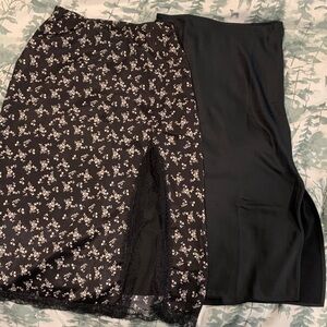 Set of 2 silky skirts-Floral Black Lace Trim and plain black- like new!